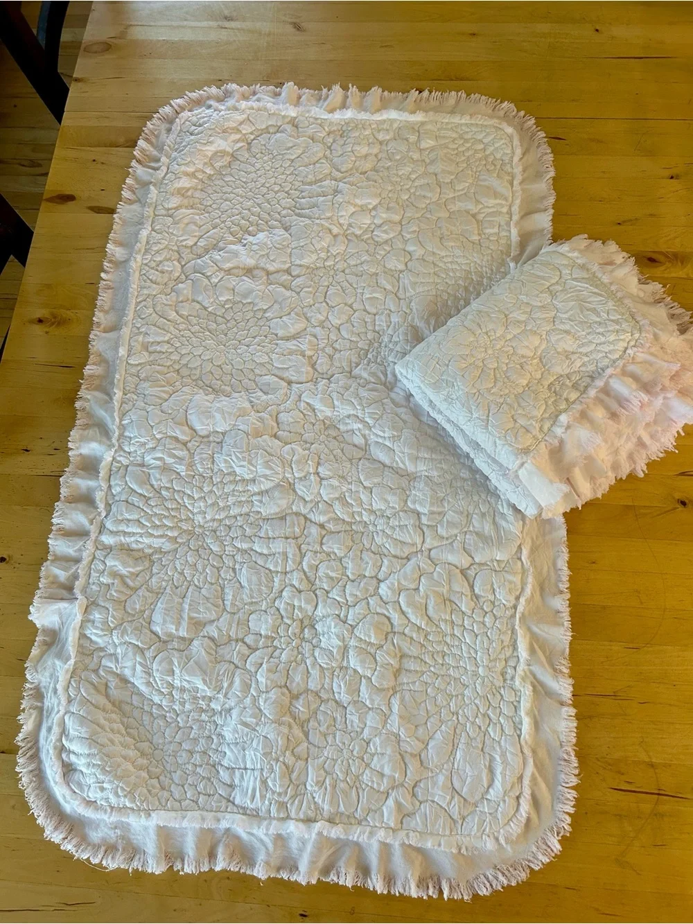 HORIMOTE HOME Light Pink King Quilt Pillow Shams Ruffle Fringe Set of 2 Pastel